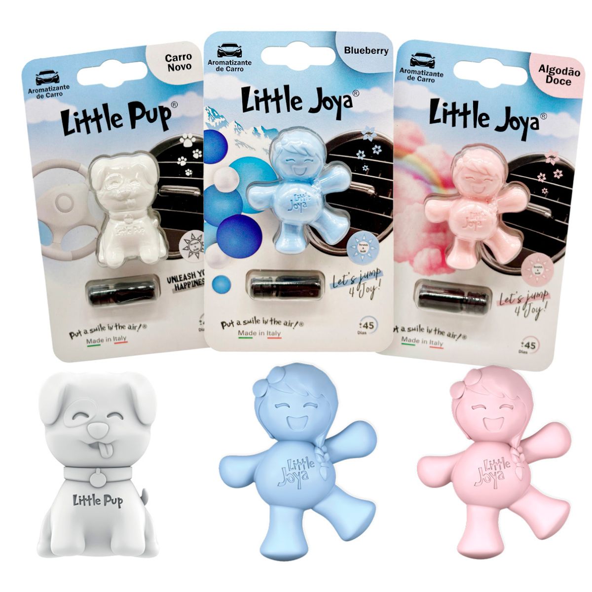 Kit Aromatizador Little Pup Carro Novo + Little Joya Blueberry +  Little Joya Algodão-Doce