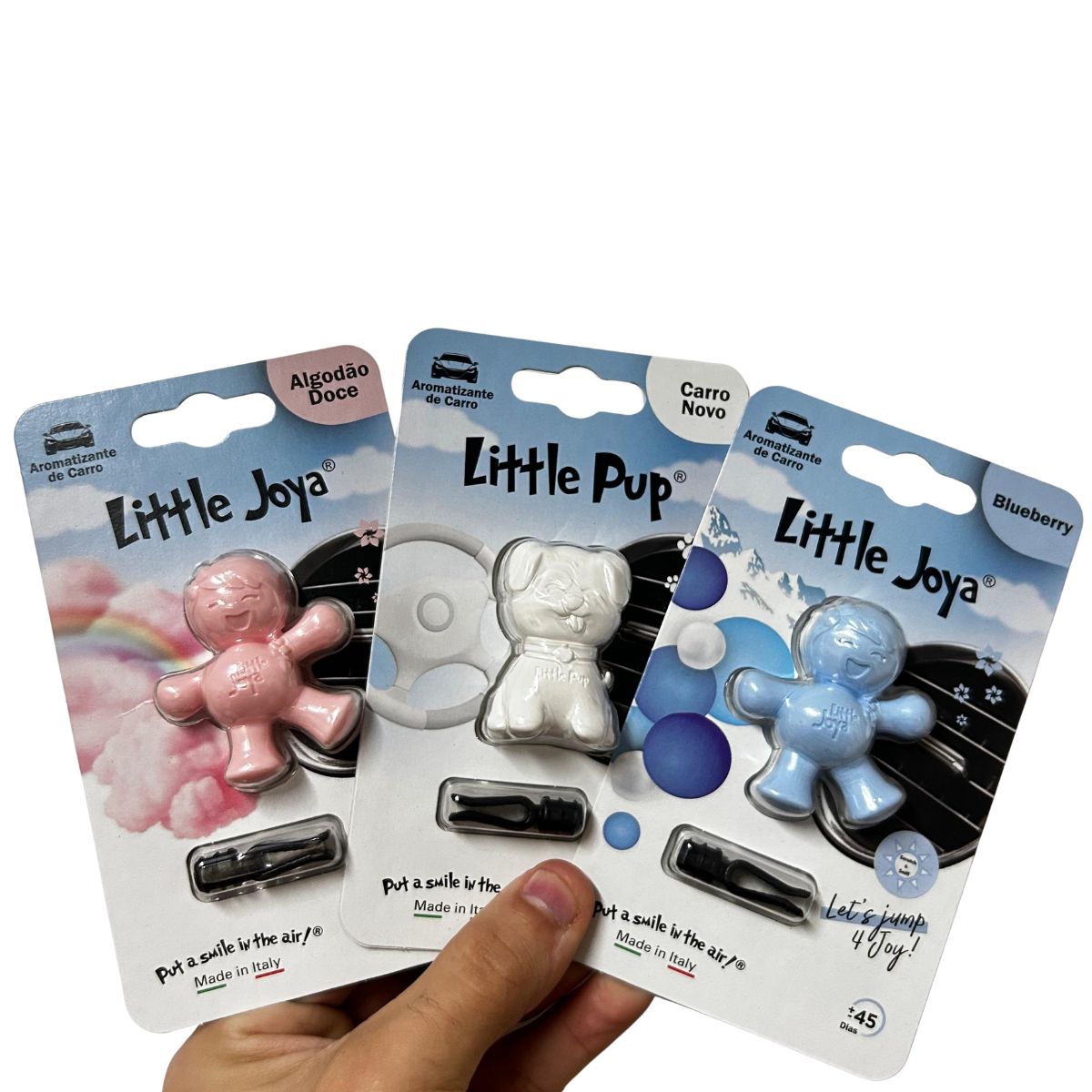 Kit Aromatizador Little Pup Carro Novo + Little Joya Blueberry +  Little Joya Algodão-Doce